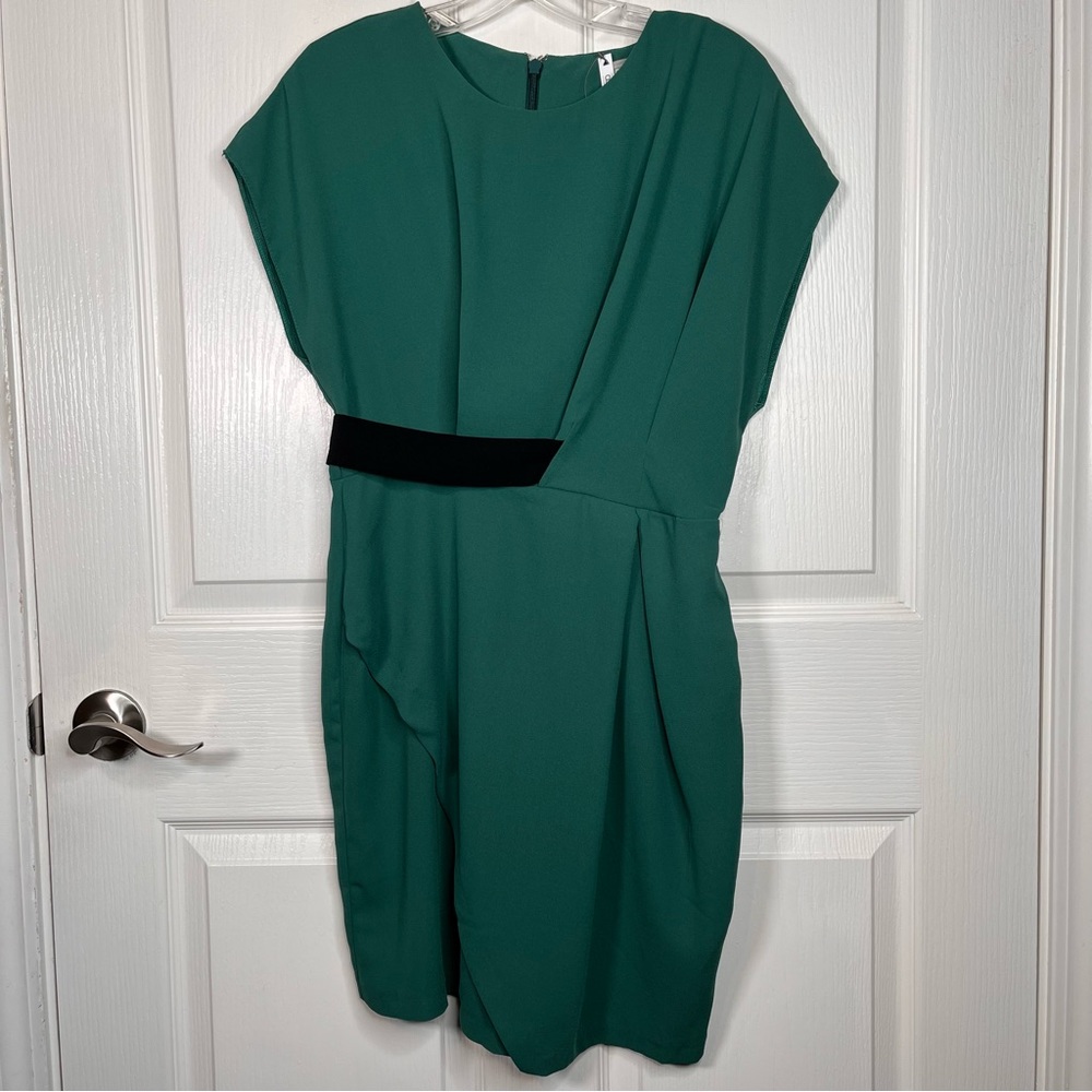 ASOS Design Origami Mini Dress With Tab Side Green Black Sz 10 NWT
